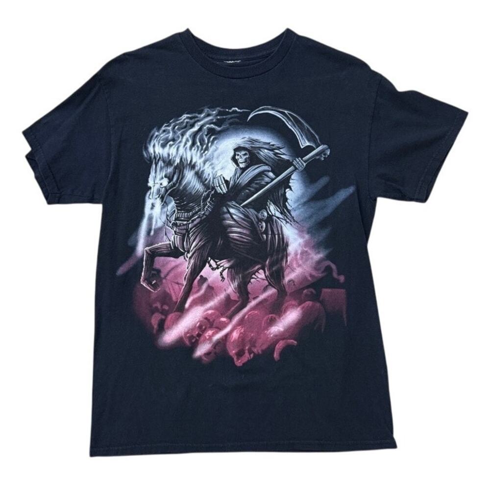 Grim Reaper on a horse black t-shirt Size Medium